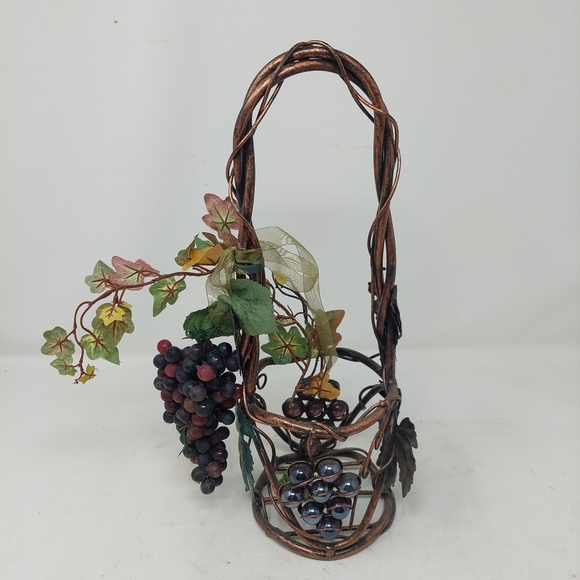Grapes Vine Woven Metal Single Wine Bottle Holder Basket Decorative Wrought Iron - Picture 2 of 8